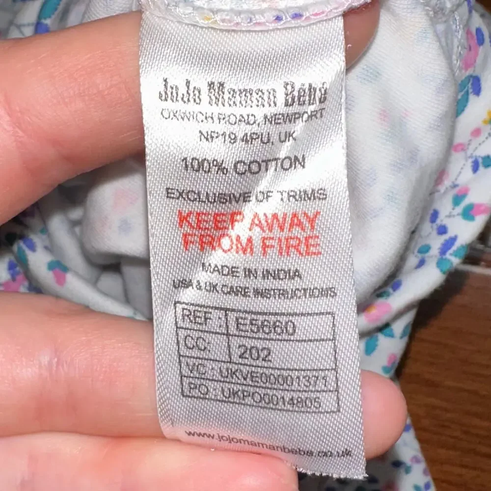 JoJo Maman Bebe White Ditsy Floral Peter Pan Collar Long Sleeve Bodysuit 3-6M
